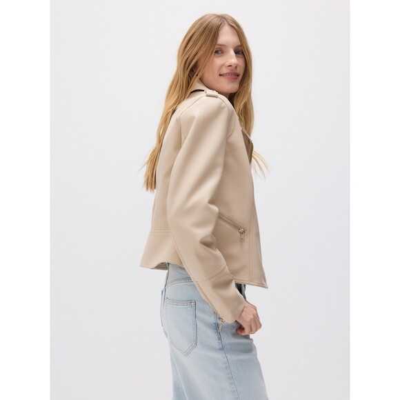 Reserved Moto Biker Jacket Beige Faux Leather Full Zip- Women's Size XS - Picture 3 of 15